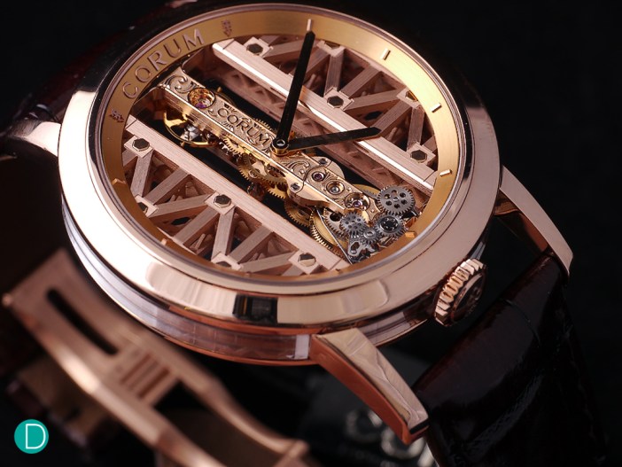 Corum Golden Bridge Round. Visible is the sapphire glass as the case sides which allow light into the movement.